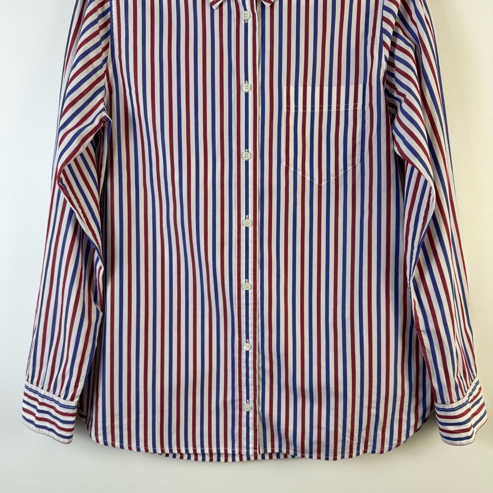 J. Crew Stripe Boy Button Up Down Front Shirt Blue Red Trifecta 10 Classic - Picture 6 of 15